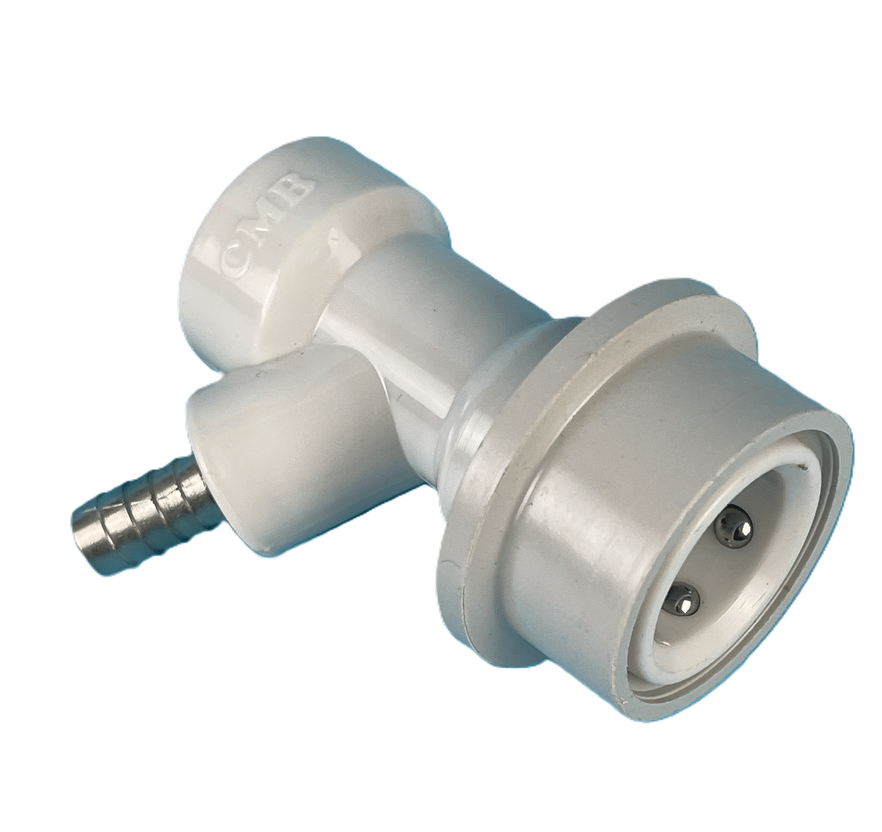 Grey connector for steriliser with steel pin and hose