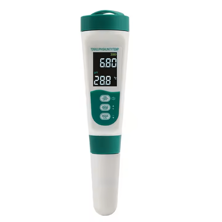 5-i-1 Digital pH/EC/TDS/SALT/TEMP Måler – Genopladelig